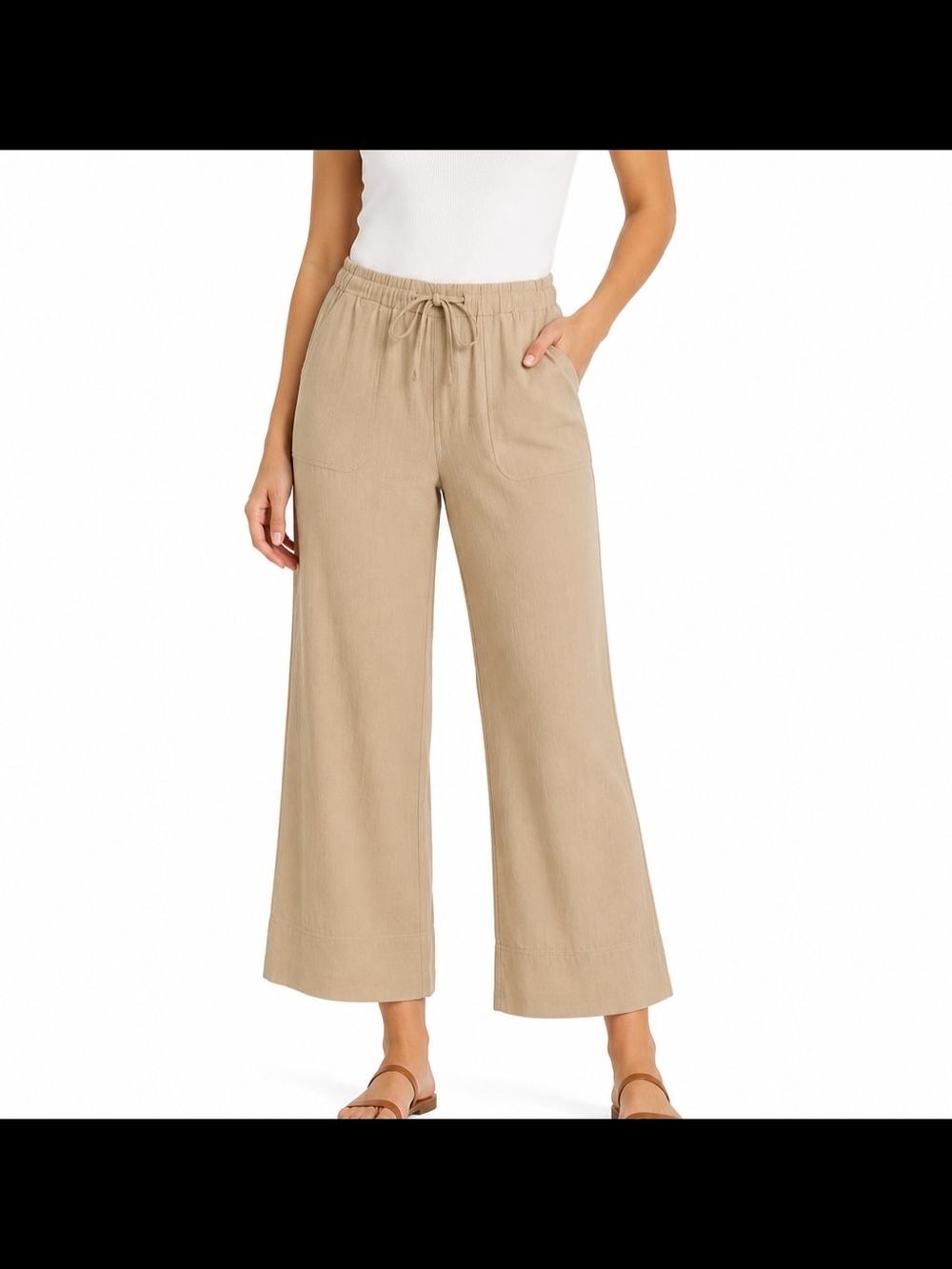 Wide-Leg Drawstring Pants - Beige NWT